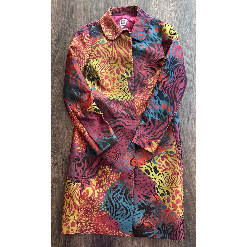 NWT Anne Klein Womens 6 Animal Print Trench Coat Multicolor Leopard Zebra Jacket